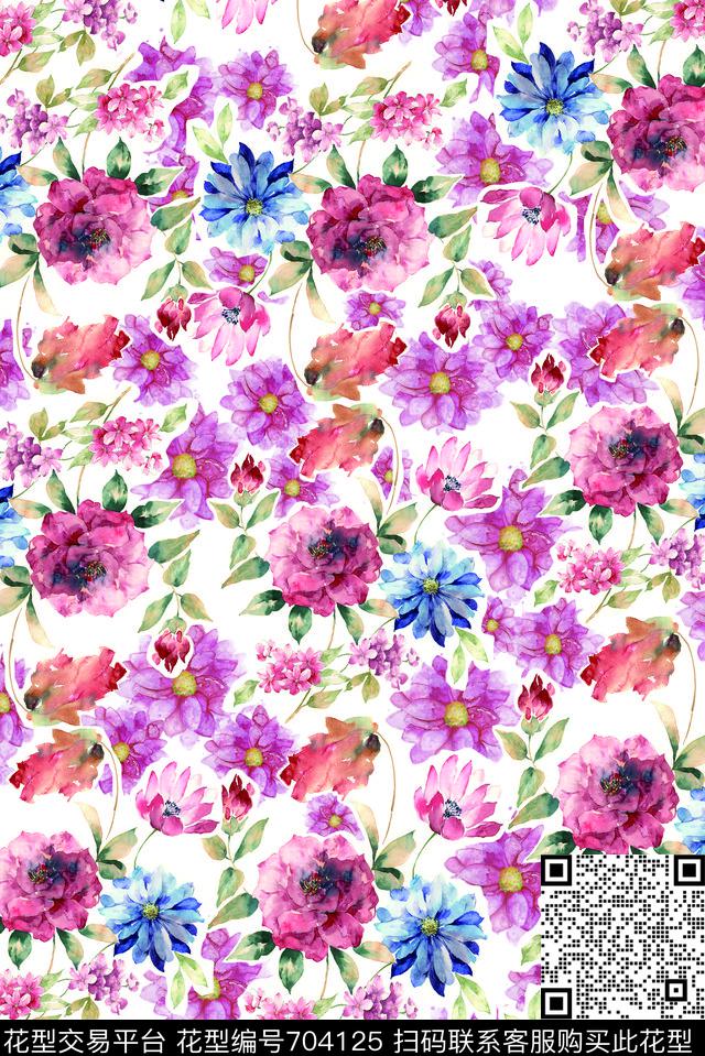 花朵花卉水彩数码印花华亿平台下载（图片编号: 704125） - 瓦栏（Walan）