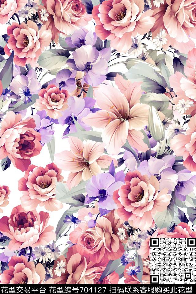 大气零点--女装花朵数码印花华亿平台下载（图片编号: 704127） - 瓦栏（Walan）