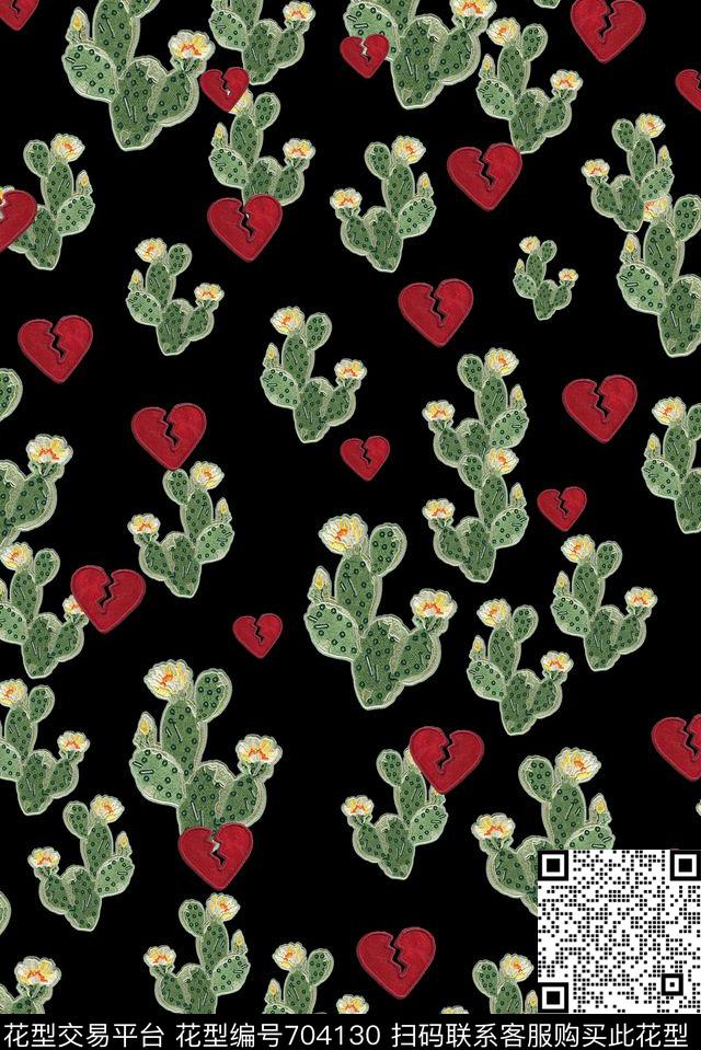 仙人掌趣味桃心数码印花华亿平台下载（图片编号: 704130） - 瓦栏（Walan）