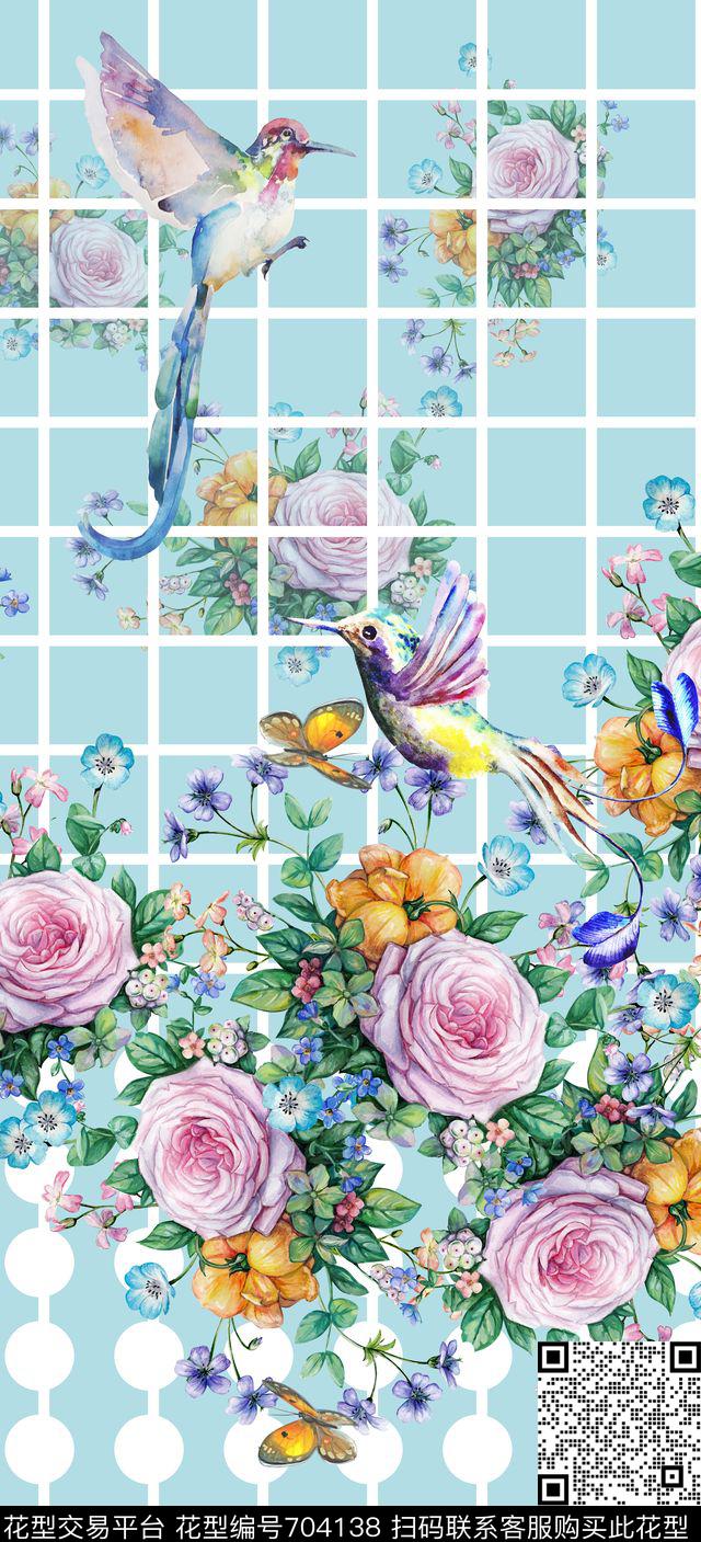 荷花花鸟花朵数码印花华亿平台下载（图片编号: 704138） - 瓦栏（Walan）