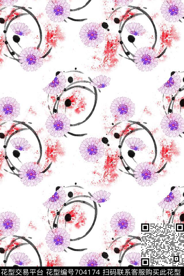 小碎花手绘风格水彩水墨数码印花华亿平台下载（图片编号: 704174） - 瓦栏（Walan）