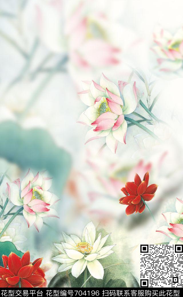 国画荷花旗袍荷花数码印花华亿平台下载（图片编号: 704196） - 瓦栏（Walan）