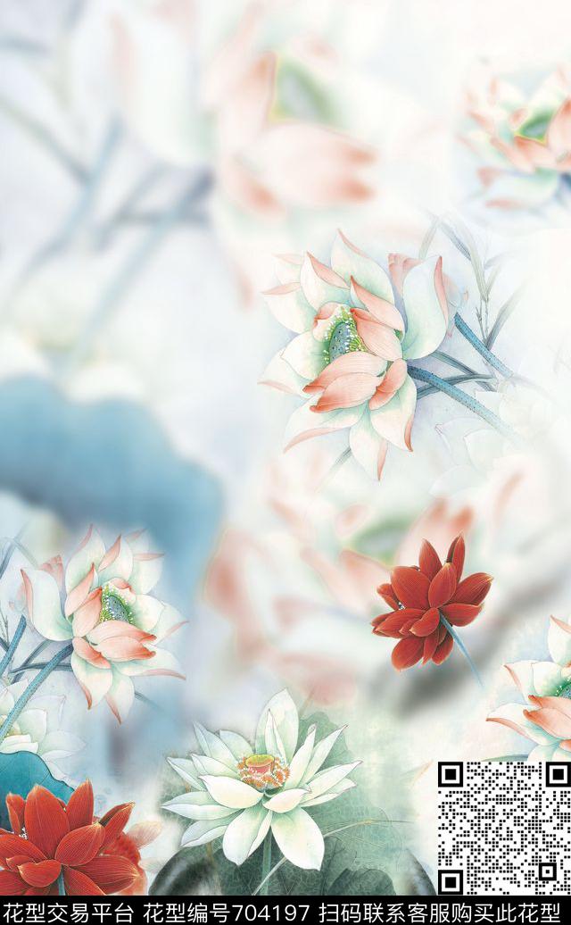 国画荷花旗袍荷花数码印花华亿平台下载（图片编号: 704197） - 瓦栏（Walan）