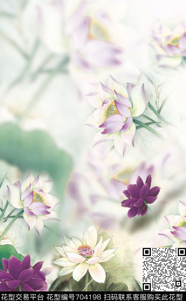 国画荷花旗袍荷花数码印花华亿平台下载（图片编号: 704198） - 瓦栏（Walan）