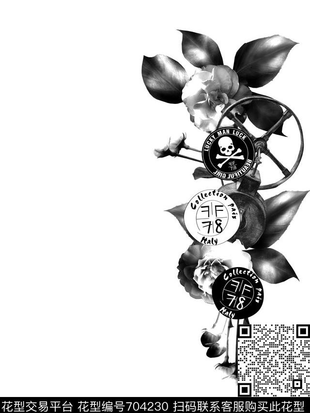 素描写实花朵结合PP风格圆标适用于衬衫夹克卫衣T恤华亿平台数码印花华亿平台下载（图片编号: 704230） - 瓦栏（Walan）