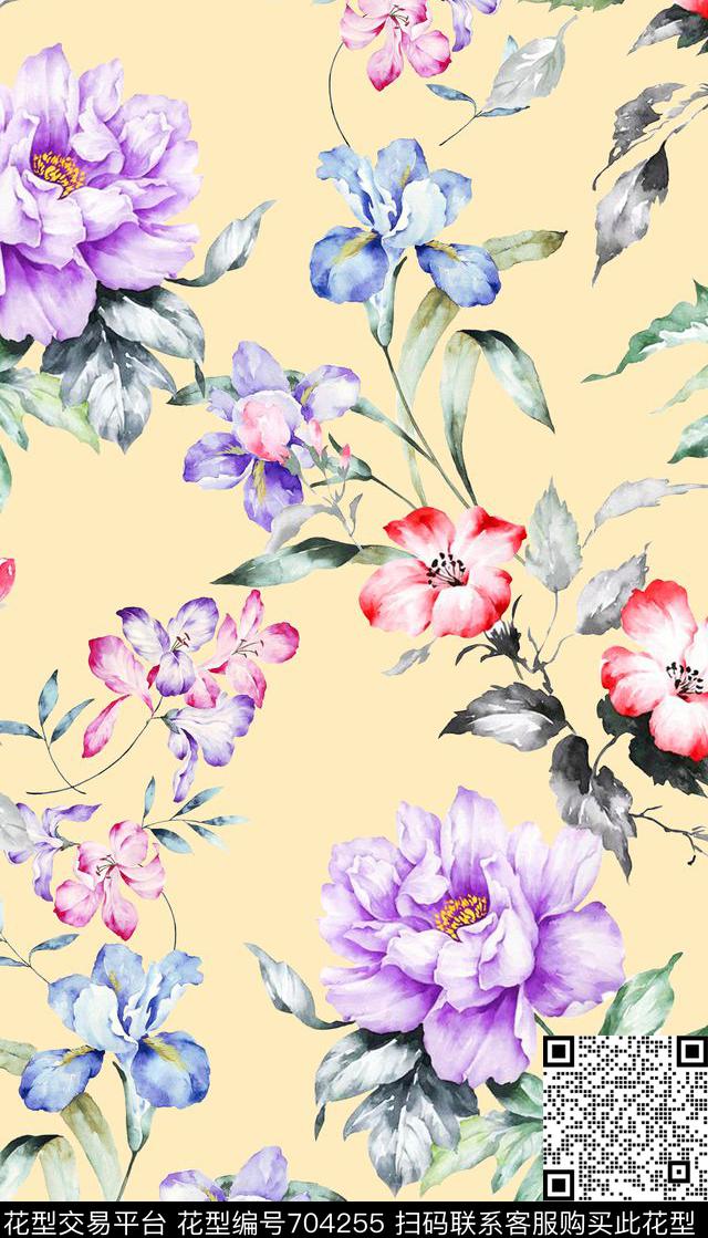水彩花卉小清新女装数码印花华亿平台下载（图片编号: 704255） - 瓦栏（Walan）
