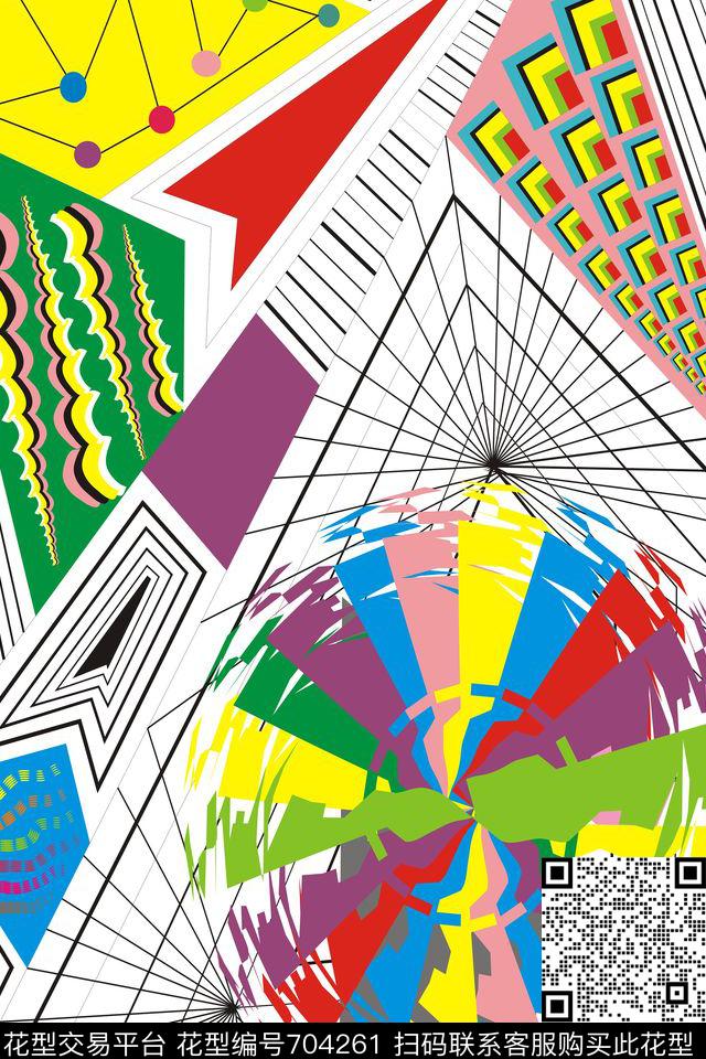 圆点不规则几何色块数码印花华亿平台下载（图片编号: 704261） - 瓦栏（Walan）