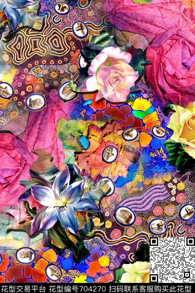 抽象几何拼接数码印花华亿平台下载（图片编号: 704270） - 瓦栏（Walan）