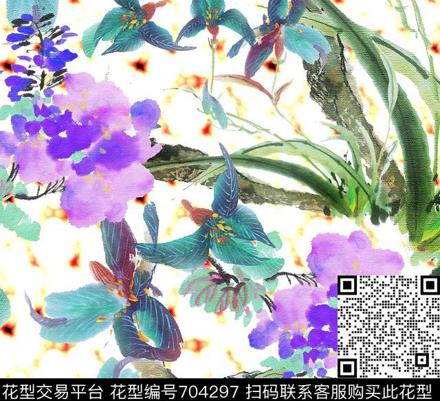 泼墨欧式抽象水彩数码印花华亿平台下载（图片编号: 704297） - 瓦栏（Walan）