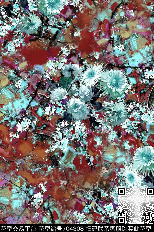 油画肌理花卉数码印花华亿平台下载（图片编号: 704308） - 瓦栏（Walan）