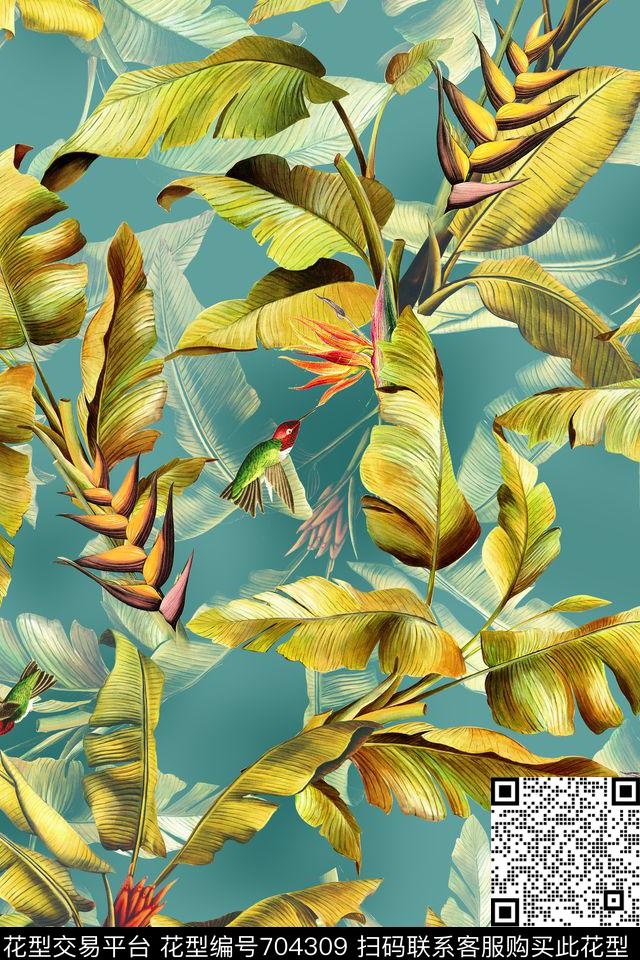 热带风花卉棕榈叶数码印花华亿平台下载（图片编号: 704309） - 瓦栏（Walan）
