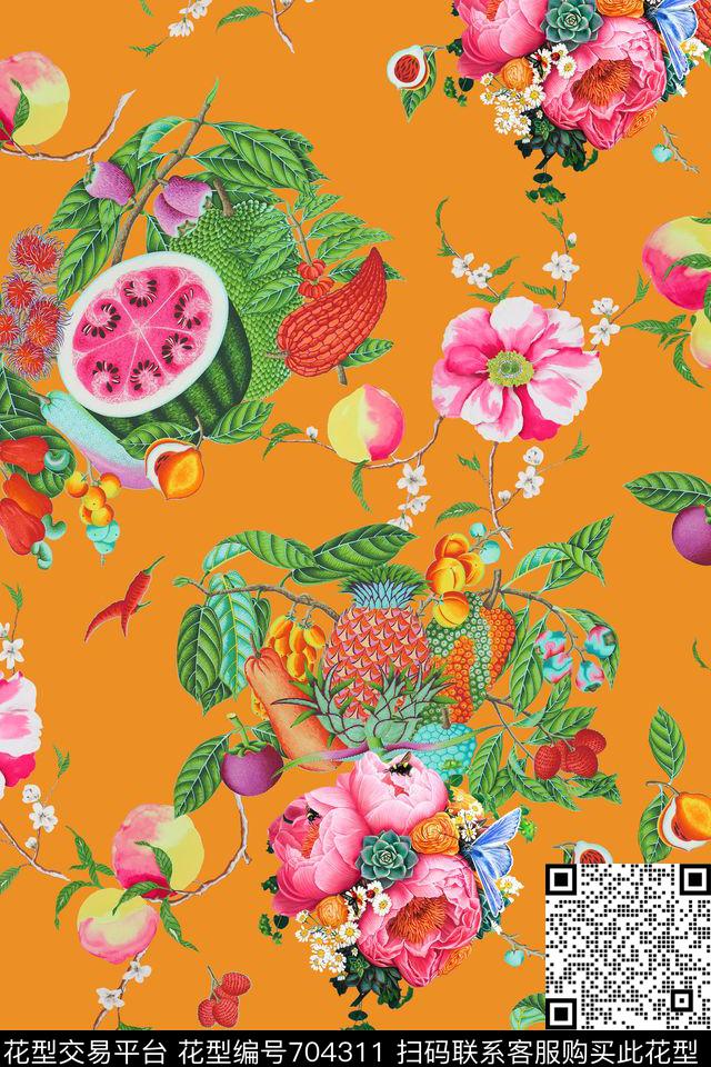 花卉水果西瓜数码印花华亿平台下载（图片编号: 704311） - 瓦栏（Walan）