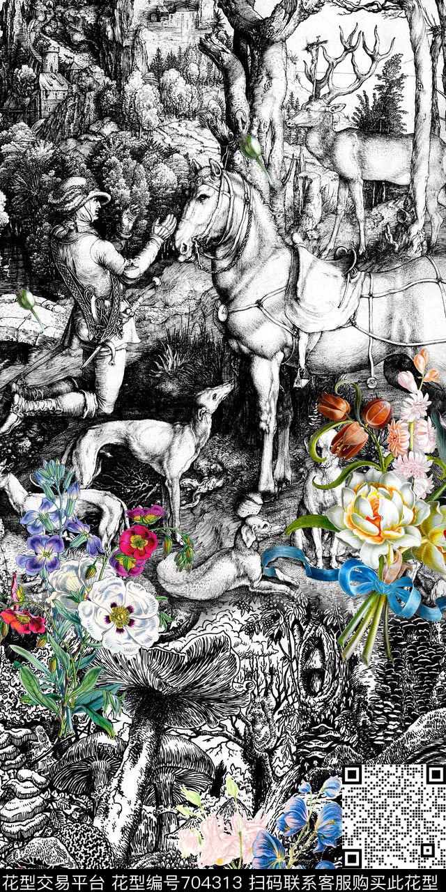 风景马花卉数码印花华亿平台下载（图片编号: 704313） - 瓦栏（Walan）
