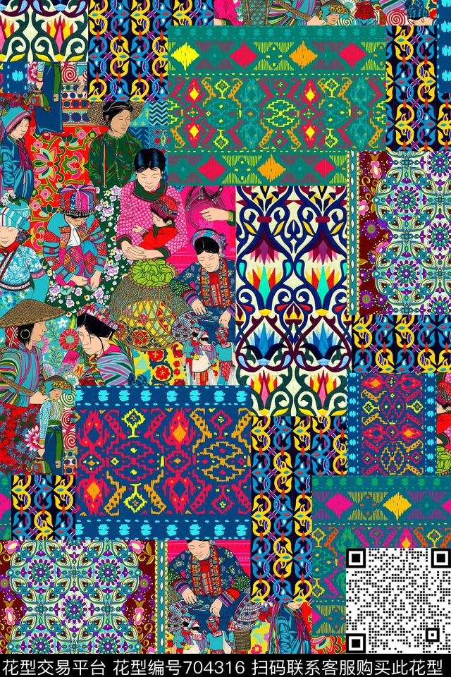 民族风少数民族波西米亚数码印花华亿平台下载（图片编号: 704316） - 瓦栏（Walan）