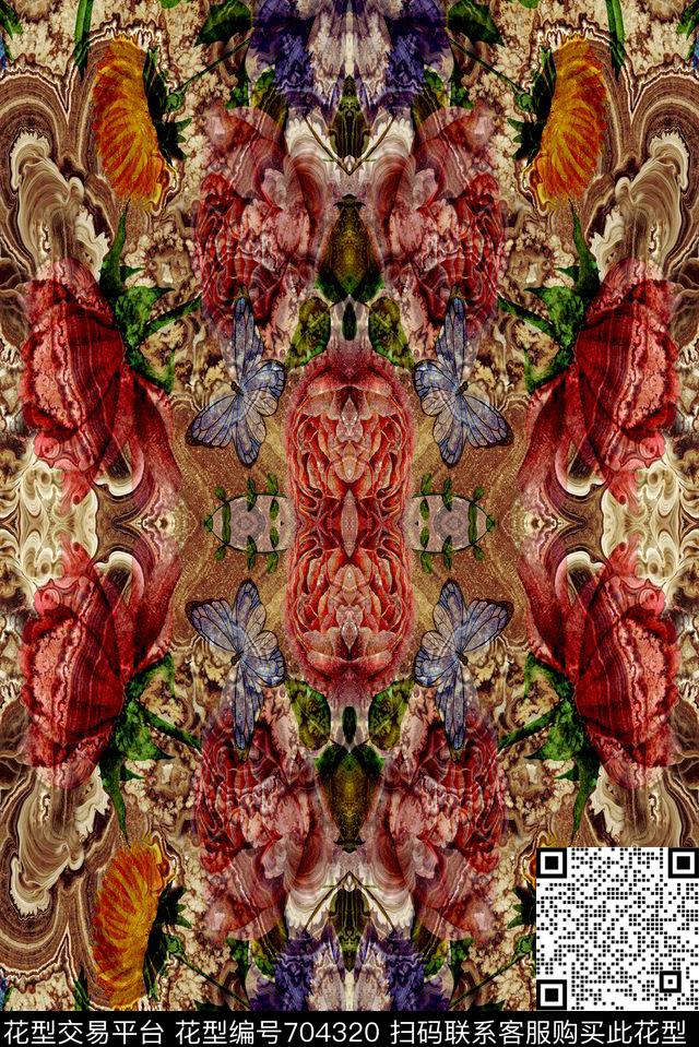 花朵花卉时尚流行女装数码印花华亿平台下载（图片编号: 704320） - 瓦栏（Walan）