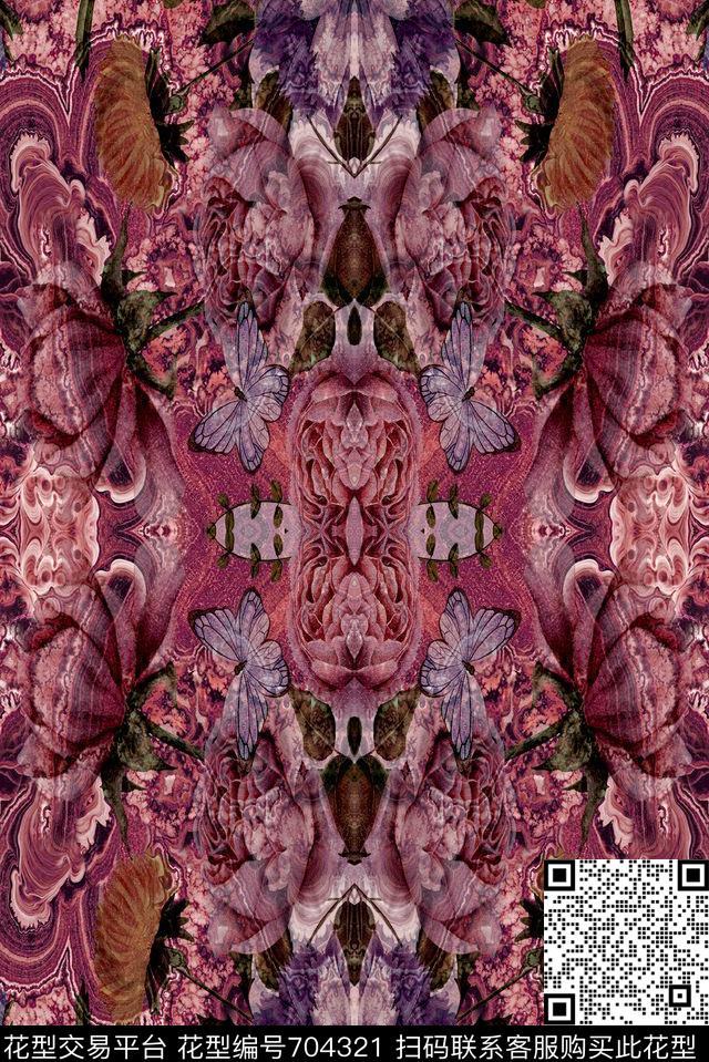 花朵花卉时尚流行女装数码印花华亿平台下载（图片编号: 704321） - 瓦栏（Walan）