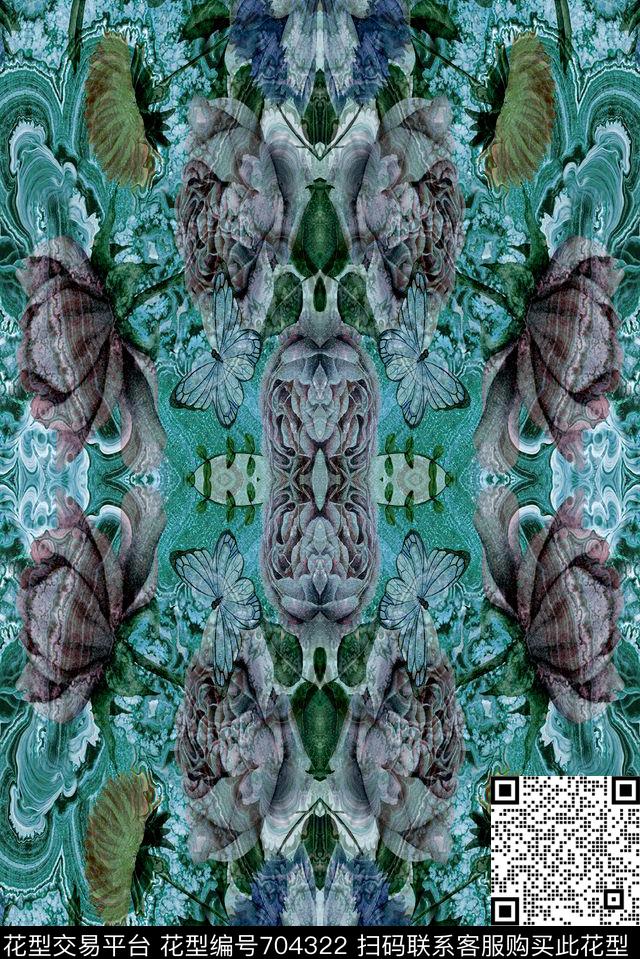 花朵花卉时尚流行女装数码印花华亿平台下载（图片编号: 704322） - 瓦栏（Walan）