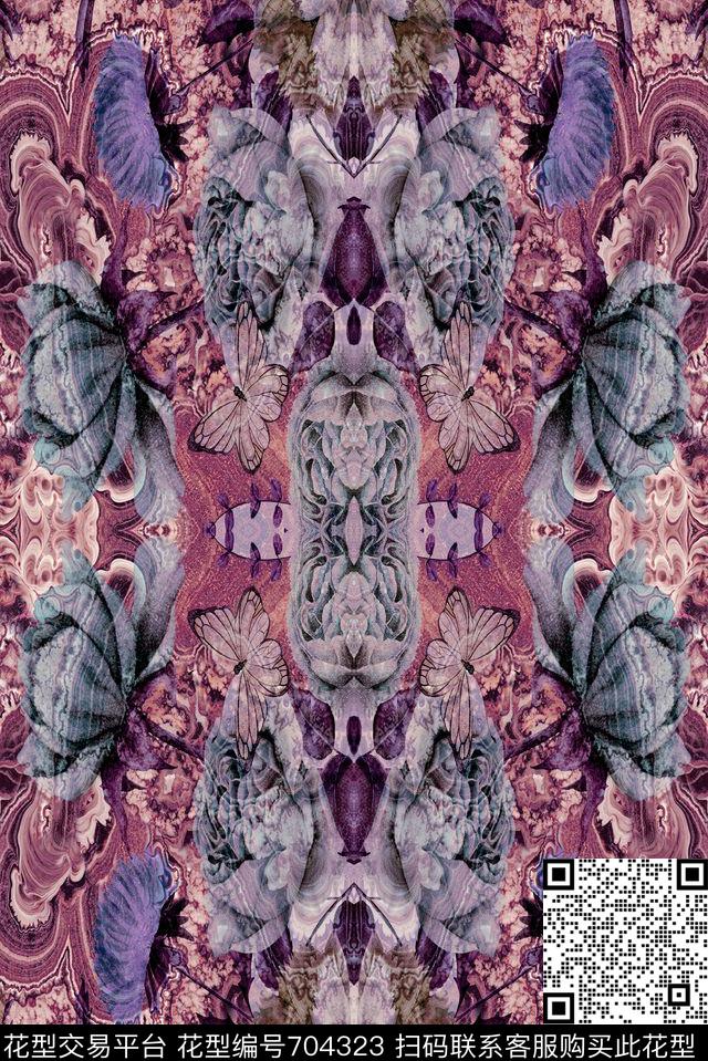 花朵花卉时尚流行女装数码印花华亿平台下载（图片编号: 704323） - 瓦栏（Walan）