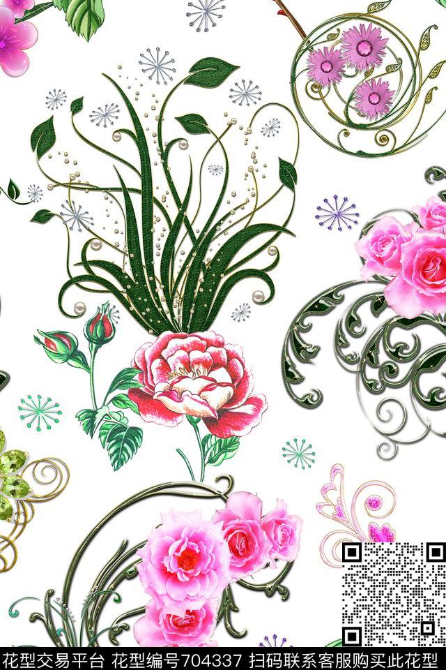 乱花花朵花卉数码印花华亿平台下载（图片编号: 704337） - 瓦栏（Walan）