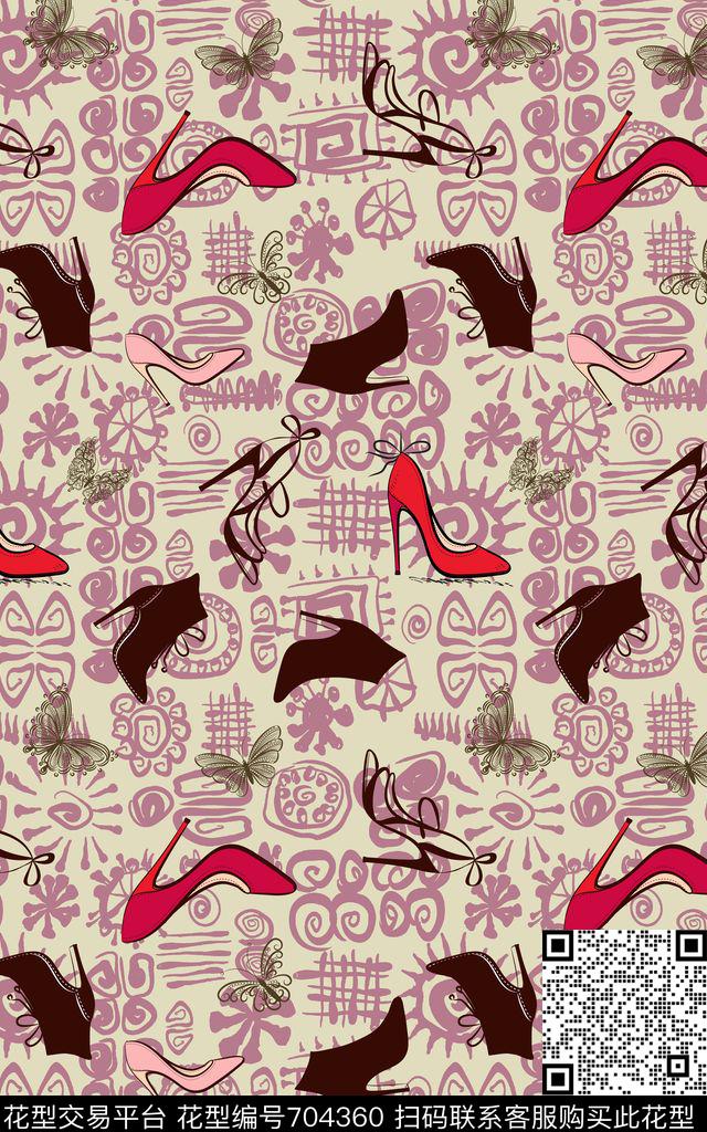 抽象高跟鞋传统花纹数码印花华亿平台下载（图片编号: 704360） - 瓦栏（Walan）