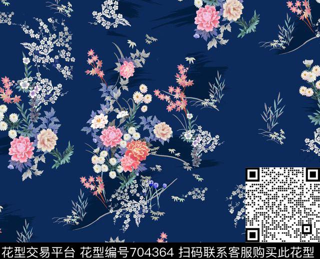 菊花牡丹花卉数码印花华亿平台下载（图片编号: 704364） - 瓦栏（Walan）