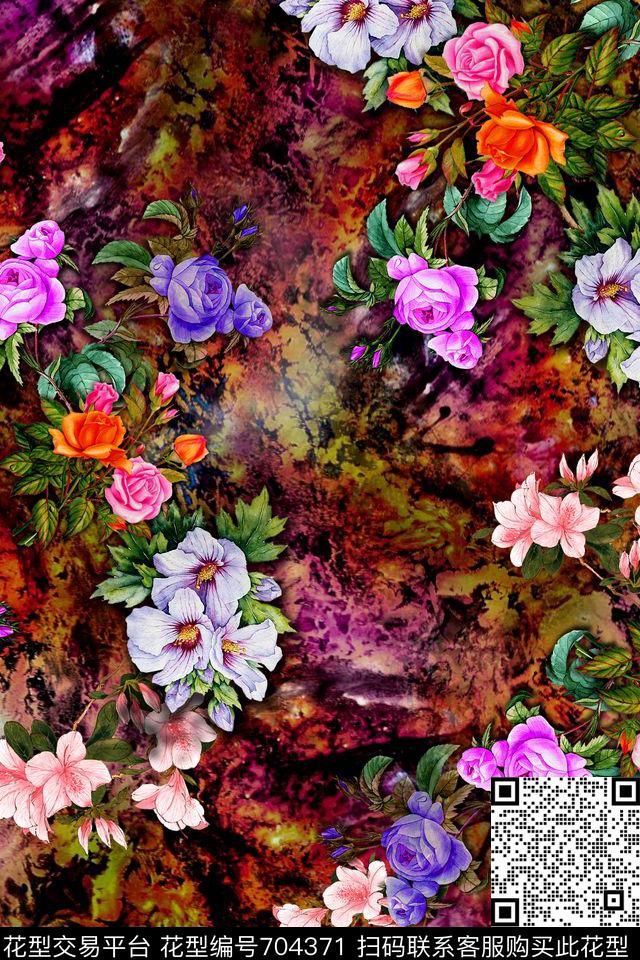 牡丹大花油画花卉数码印花华亿平台下载（图片编号: 704371） - 瓦栏（Walan）