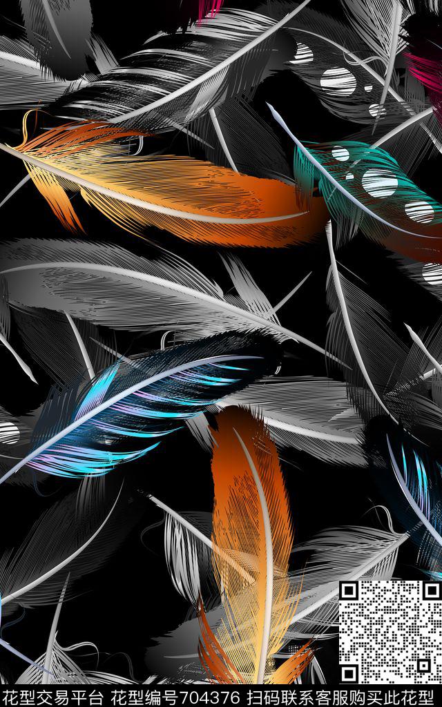 炫彩羽毛羽毛羽翼数码印花华亿平台下载（图片编号: 704376） - 瓦栏（Walan）