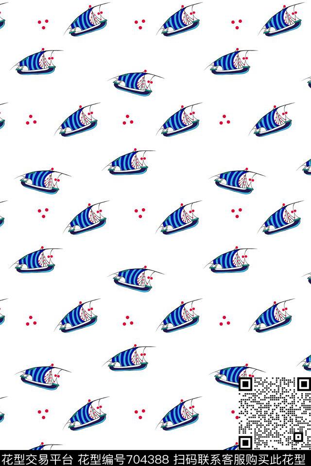 趣味海洋元素帆船传统印花华亿平台下载（图片编号: 704388） - 瓦栏（Walan）
