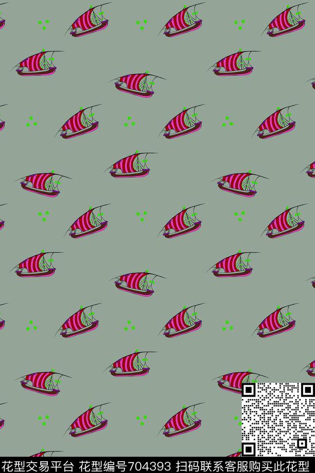 趣味海洋元素帆船传统印花华亿平台下载（图片编号: 704393） - 瓦栏（Walan）