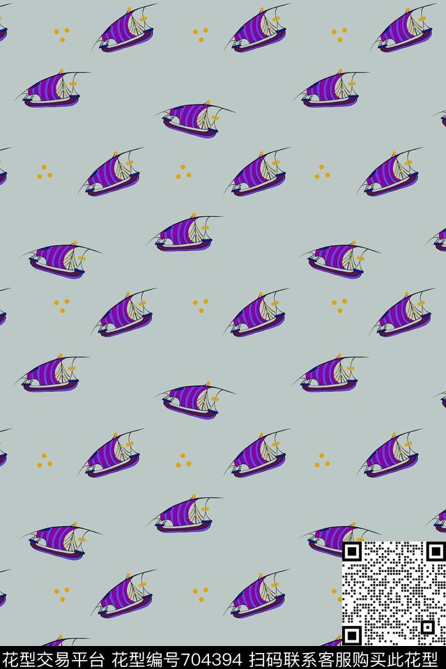 趣味海洋元素帆船传统印花华亿平台下载（图片编号: 704394） - 瓦栏（Walan）