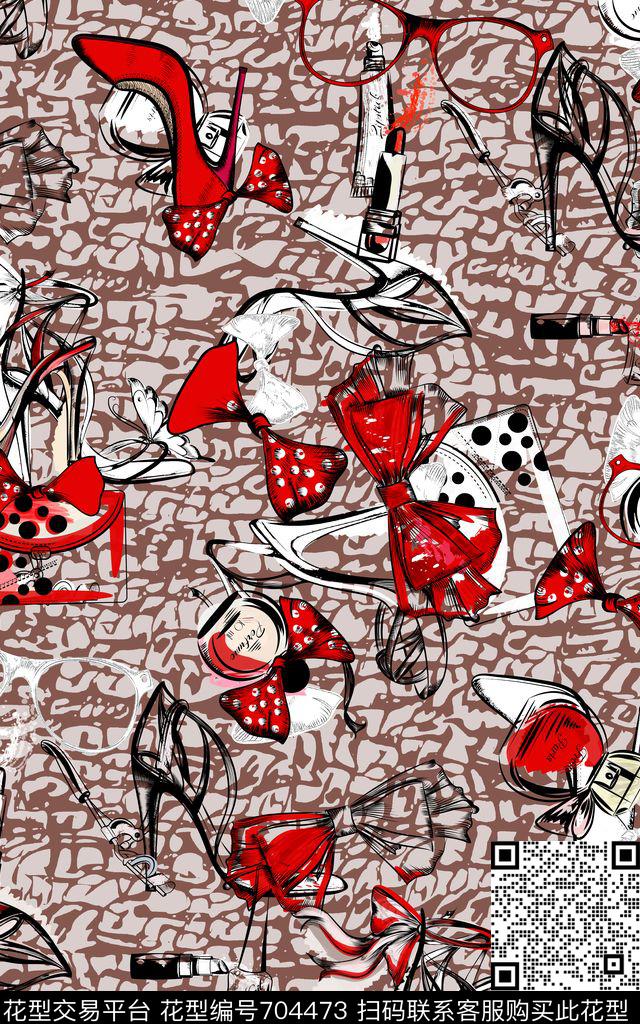 珠宝蝴蝶结高跟鞋数码印花华亿平台下载（图片编号: 704473） - 瓦栏（Walan）