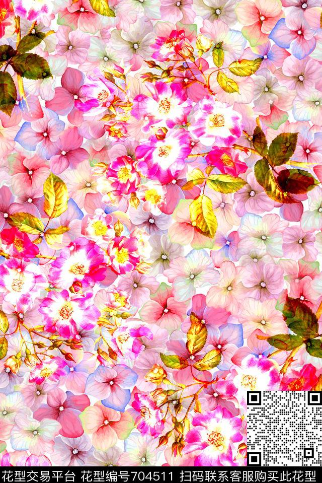 手绘水彩画花卉数码印花时尚潮流女装裙子清爽印花抽象泳装柔和系列印花数码印花华亿平台下载（图片编号: 704511） - 瓦栏（Walan）