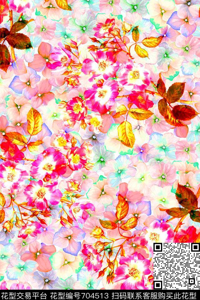 手绘水彩画花卉数码印花时尚潮流女装裙子清爽印花抽象泳装柔和系列印花数码印花华亿平台下载（图片编号: 704513） - 瓦栏（Walan）