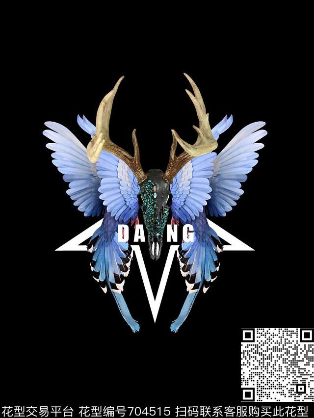 鹿角翅膀男装T恤数码印花华亿平台下载（图片编号: 704515） - 瓦栏（Walan）