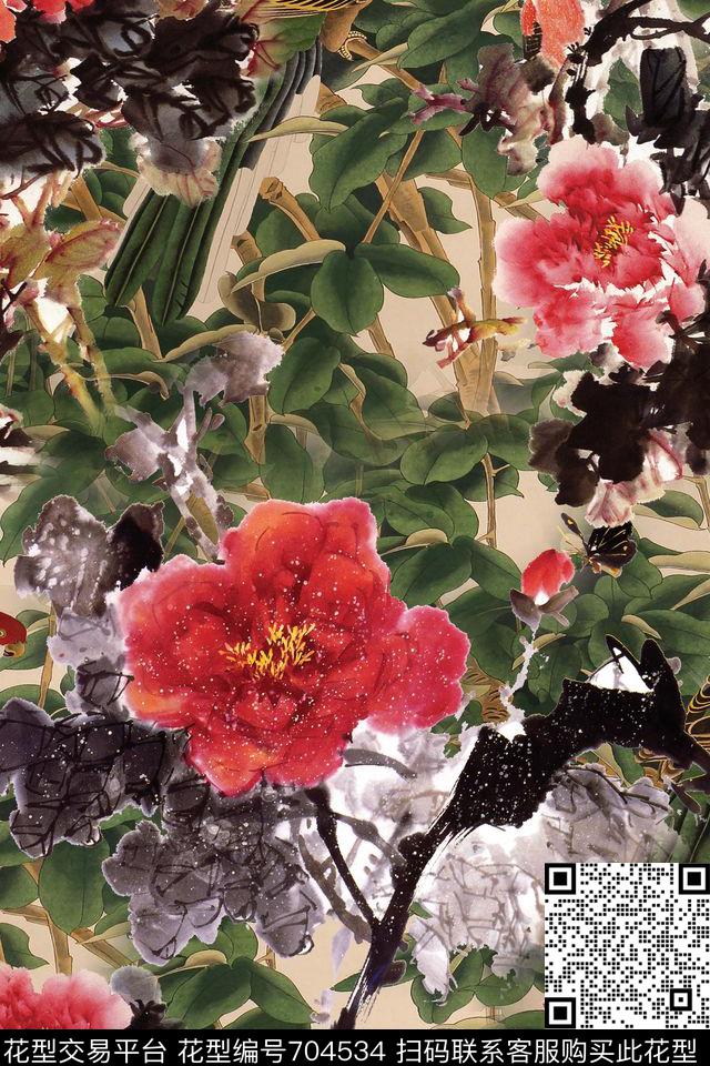 民族风中国风牡丹数码印花华亿平台下载（图片编号: 704534） - 瓦栏（Walan）