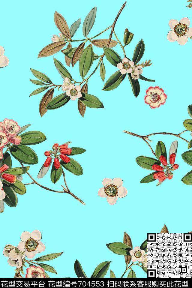 清新花卉小花植物数码印花华亿平台下载（图片编号: 704553） - 瓦栏（Walan）