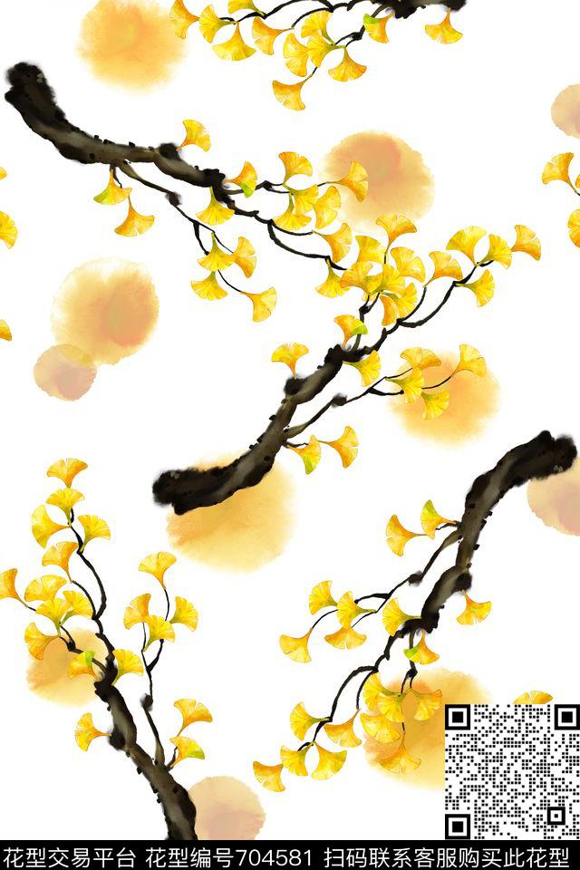 植物趣味树枝数码印花华亿平台下载（图片编号: 704581） - 瓦栏（Walan）