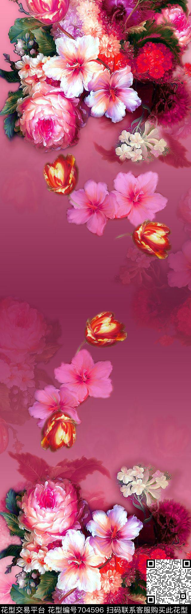 花朵油画花卉披肩长巾数码印花华亿平台下载（图片编号: 704596） - 瓦栏（Walan）