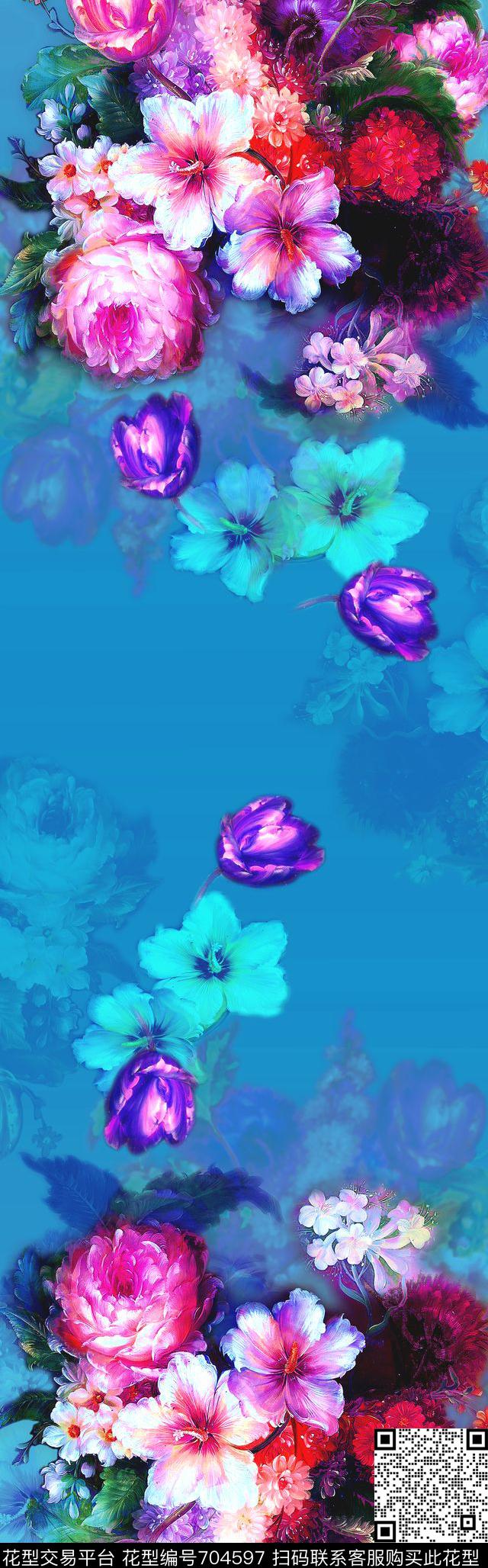 花朵油画花卉披肩长巾数码印花华亿平台下载（图片编号: 704597） - 瓦栏（Walan）