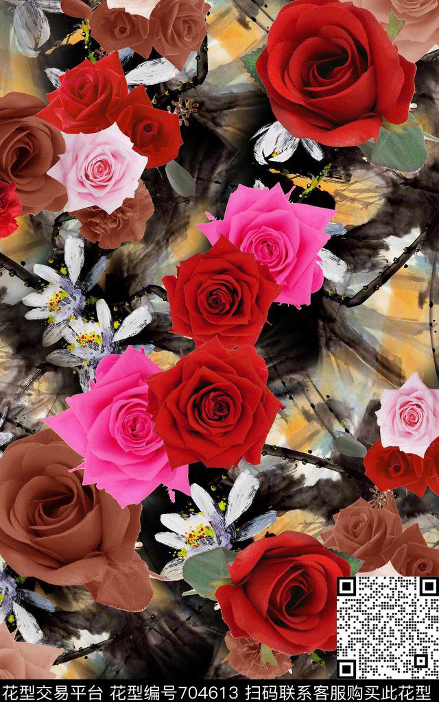 荷花牡丹花朵数码印花华亿平台下载（图片编号: 704613） - 瓦栏（Walan）