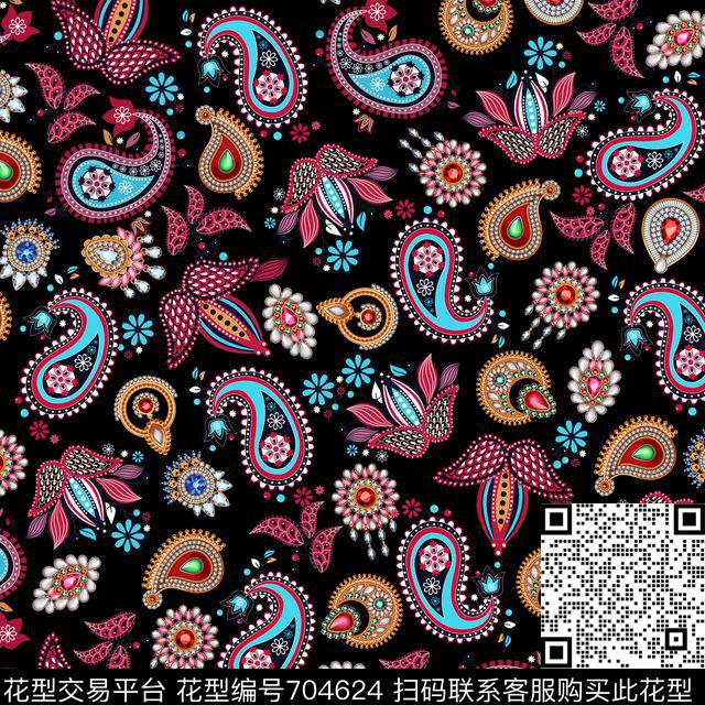 民族花纹花卉珠宝宝石饰图案腰果花珠宝传统印花华亿平台下载（图片编号: 704624） - 瓦栏（Walan）