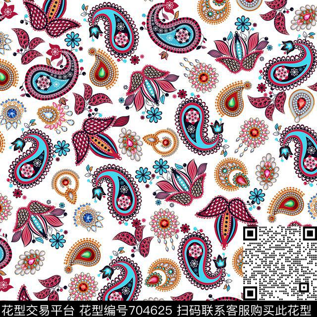 民族花纹花卉珠宝宝石饰图案腰果花珠宝传统印花华亿平台下载（图片编号: 704625） - 瓦栏（Walan）