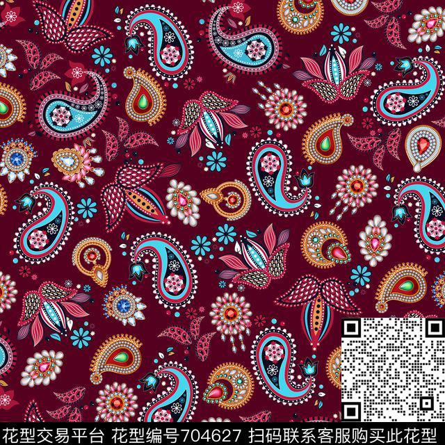 民族花纹花卉珠宝宝石饰图案腰果花珠宝传统印花华亿平台下载（图片编号: 704627） - 瓦栏（Walan）