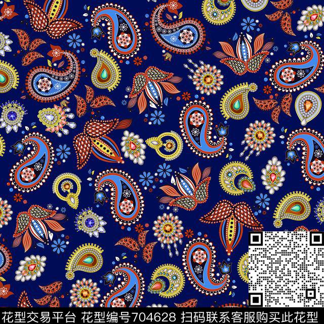 民族花纹花卉珠宝宝石饰图案腰果花珠宝传统印花华亿平台下载（图片编号: 704628） - 瓦栏（Walan）