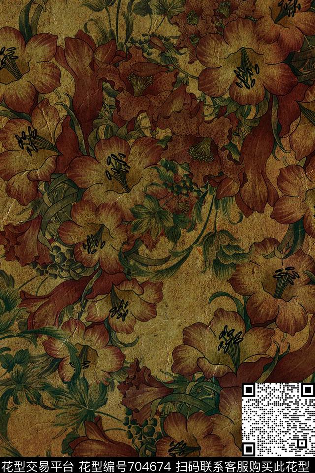 香云纱碎花做旧数码印花华亿平台下载（图片编号: 704674） - 瓦栏（Walan）