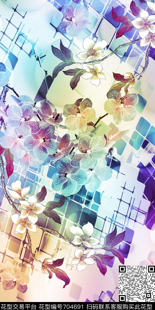 几何小碎花兰花数码印花华亿平台下载（图片编号: 704691） - 瓦栏（Walan）