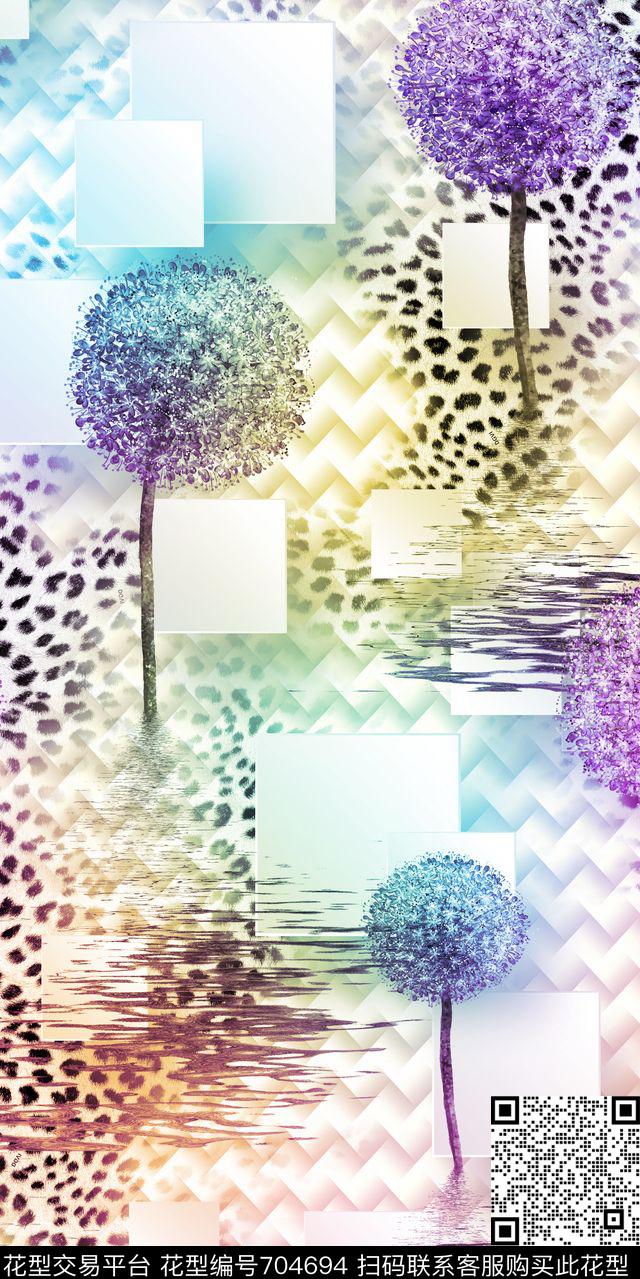 蒲公英方块豹纹数码印花华亿平台下载（图片编号: 704694） - 瓦栏（Walan）