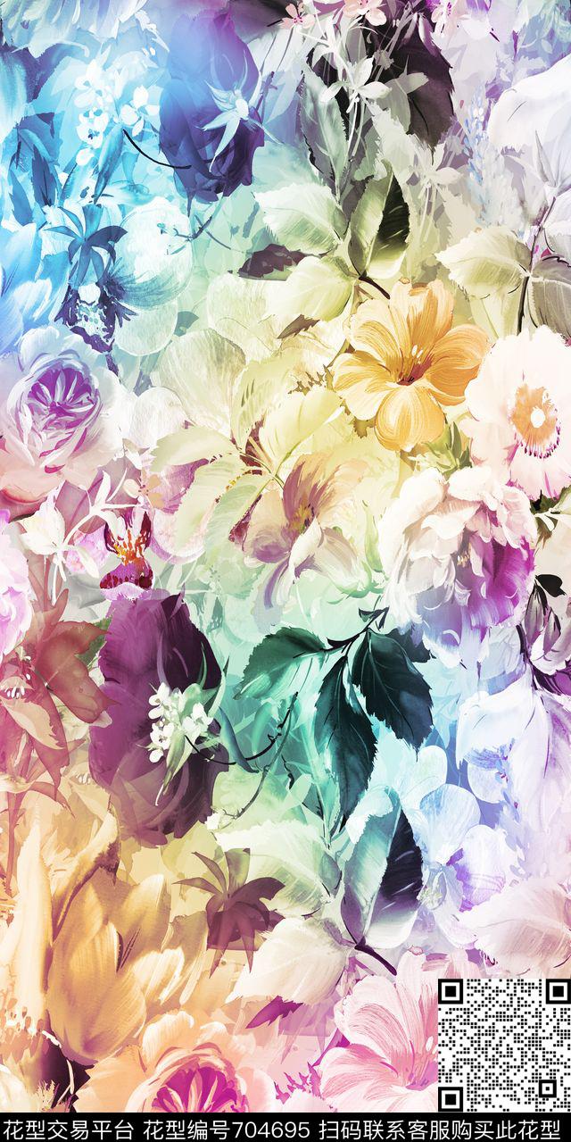乱花大花花卉数码印花华亿平台下载（图片编号: 704695） - 瓦栏（Walan）