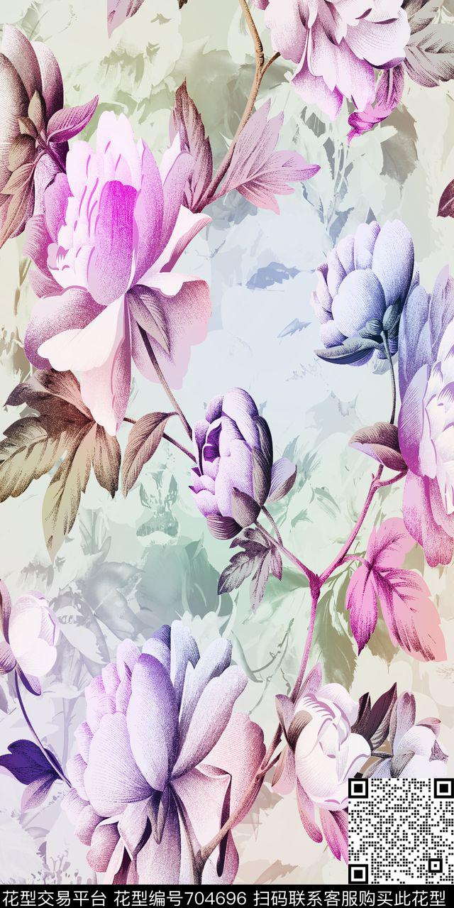 乱花花朵大花数码印花华亿平台下载（图片编号: 704696） - 瓦栏（Walan）