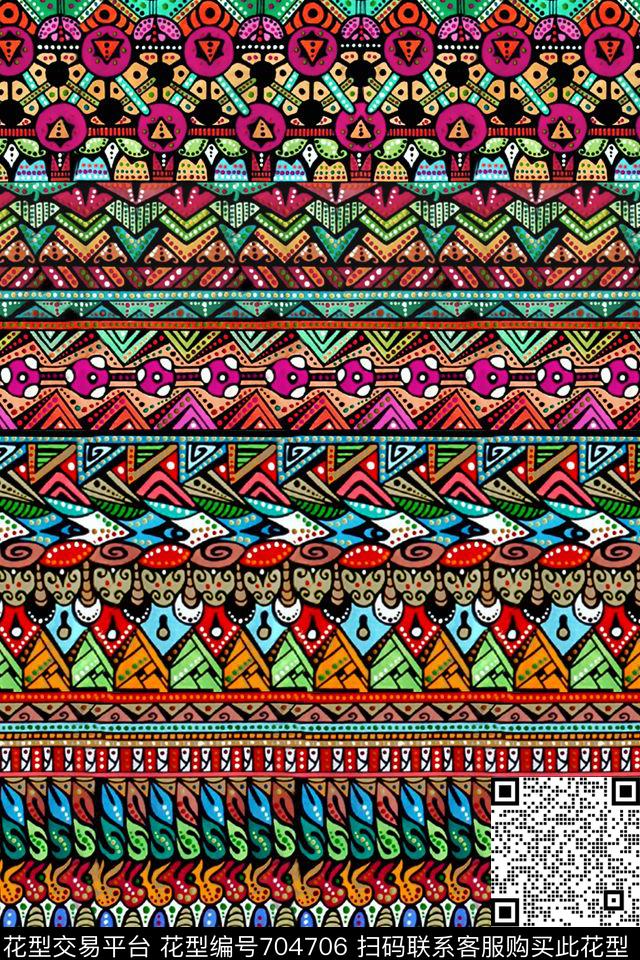 牡丹民族风纹路数码印花华亿平台下载（图片编号: 704706） - 瓦栏（Walan）